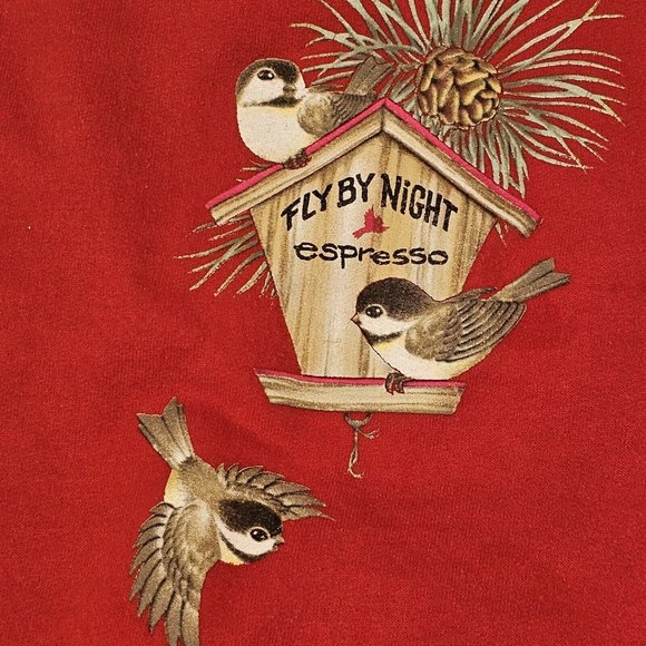 Retro 90s‎ L Red Bird Feeder Graphic Crewneck Sweatshirt READ Funny Fastfood - Picture 6 of 8